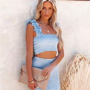 Vici Pace Linen Blend Smocked Tiered Maxi Skirt + top set